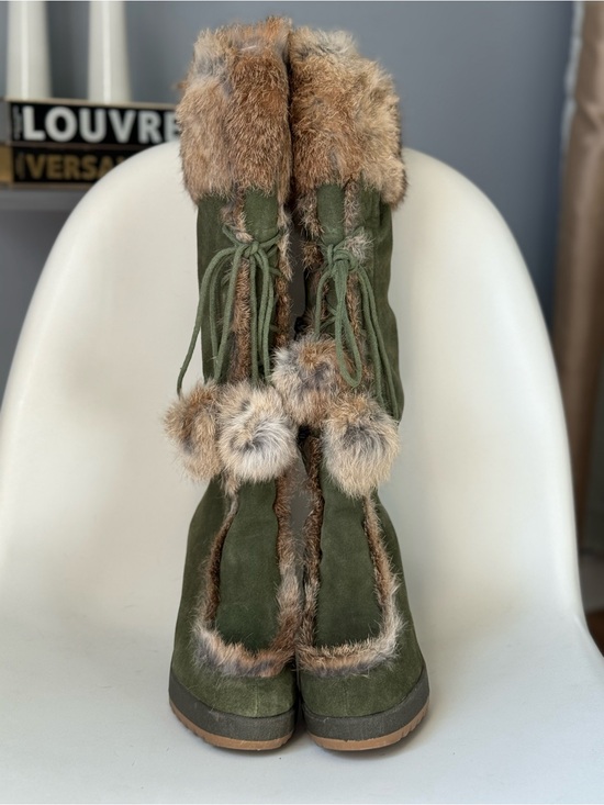 naughty monkey Shoes - naughty monkey Olive Green Faux Fur Trim Winter Boots